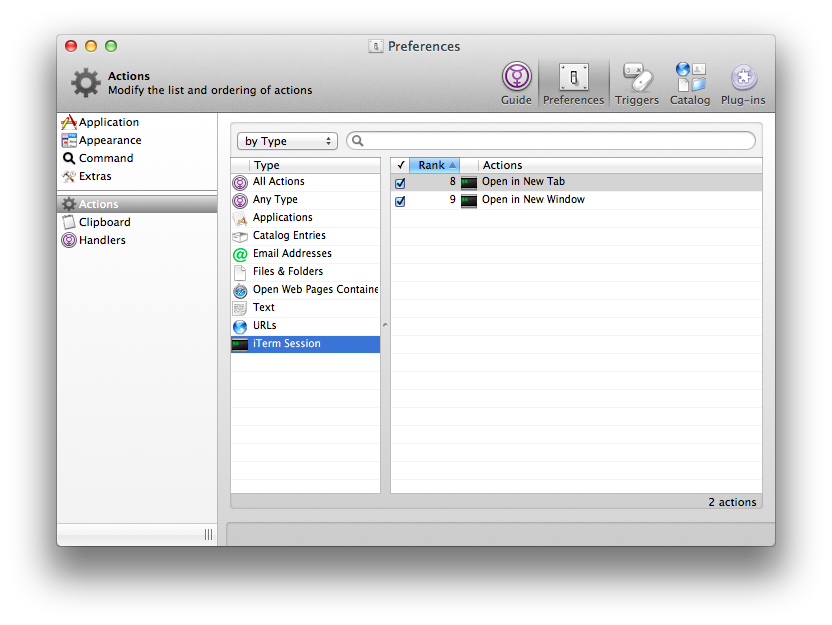 iTerm session actions in Quicksilver
